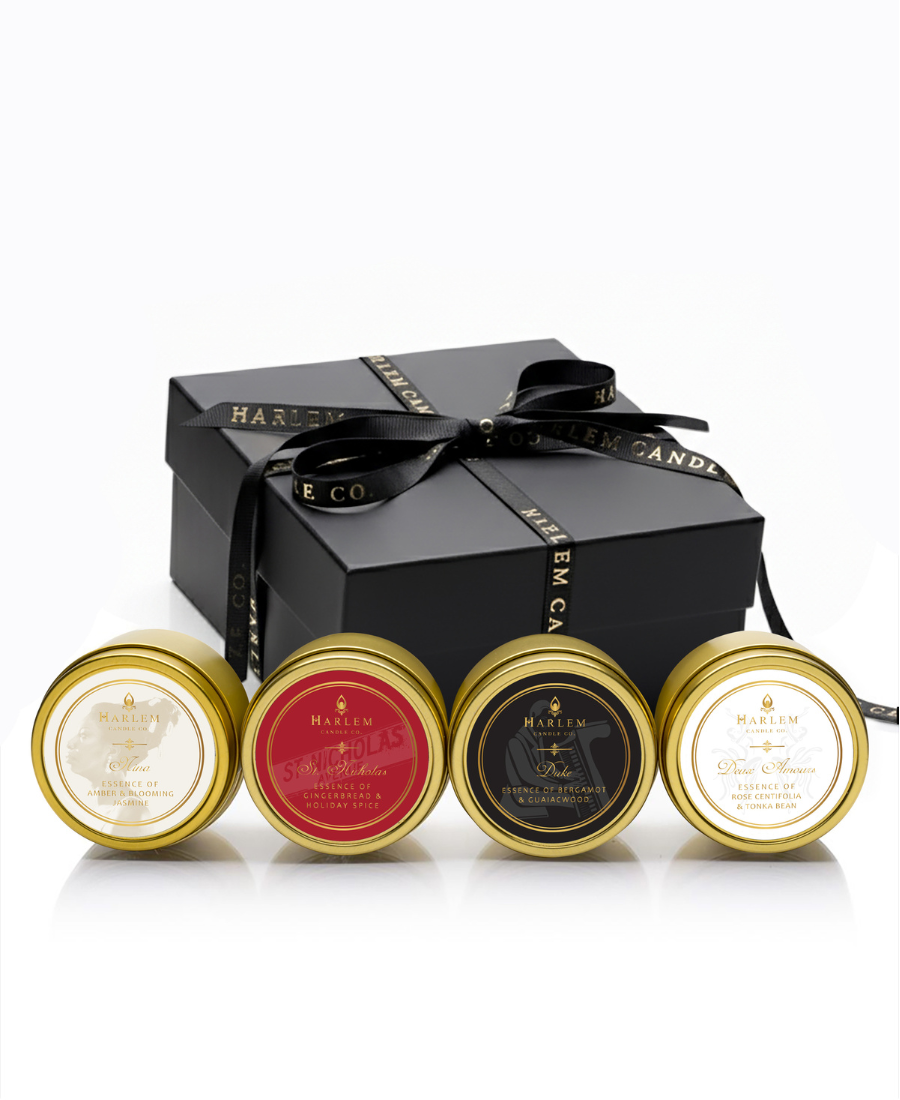 This is an image of the Holiday Travelers edit set of 4 candles including Nina, St. Nicholas, Duke and Deux Amours.