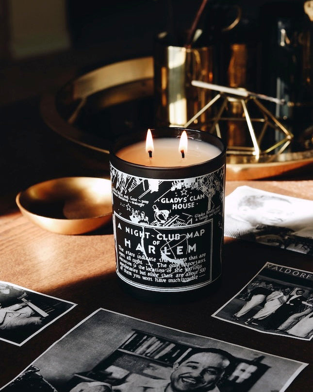 This is an image of our Langston Nightclub map candle in a lifestyle setting.
