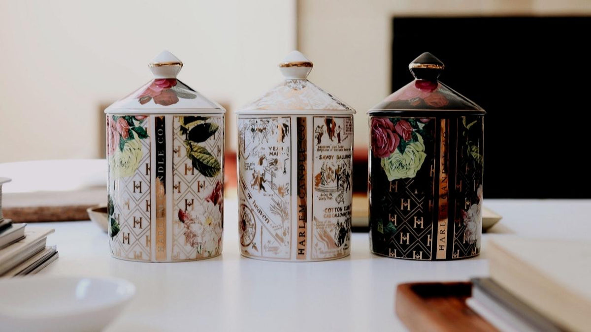 harlem ceramic gold candles with lids