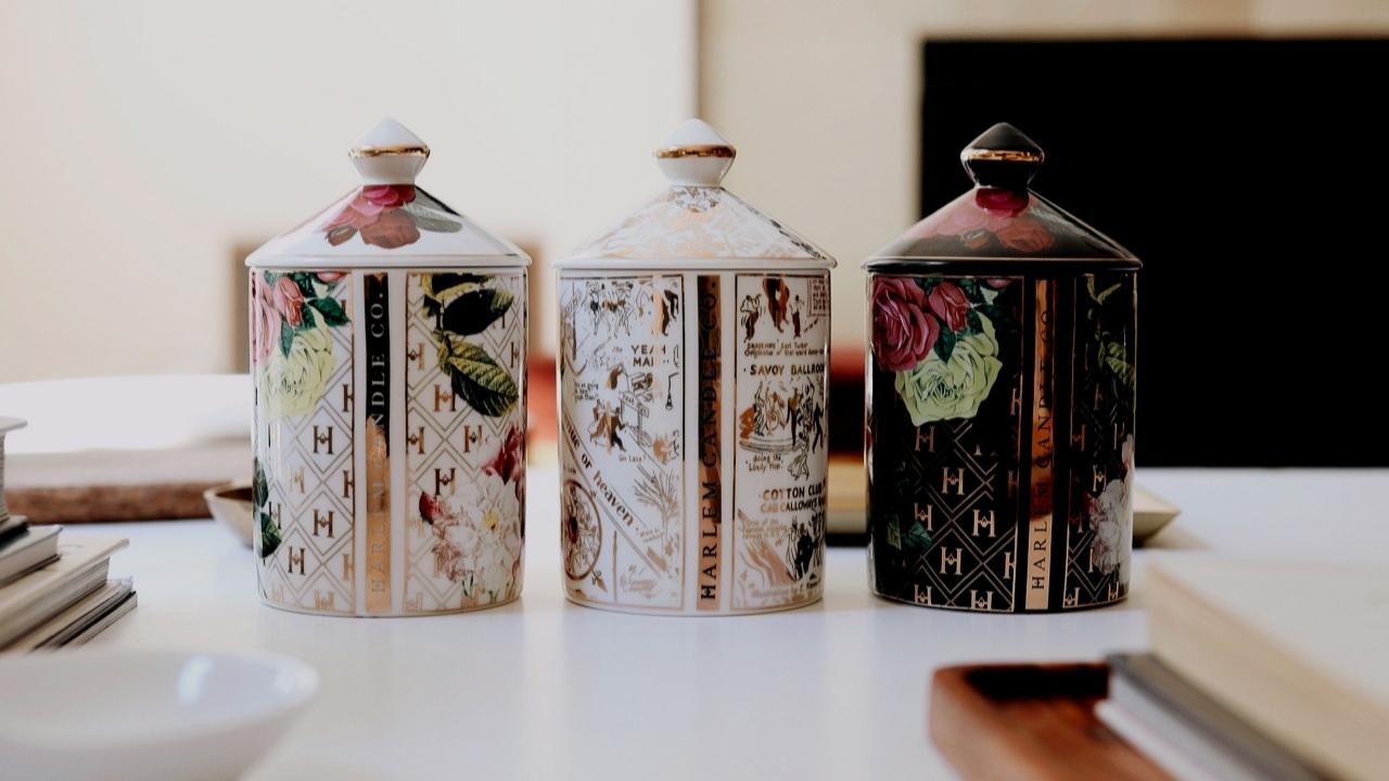 harlem ceramic gold candles with lids