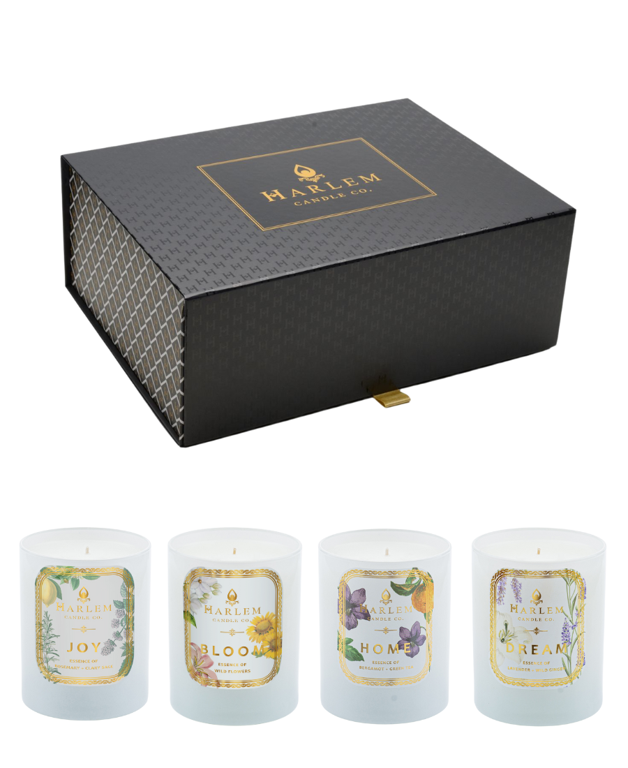 This is an image of the gift box with the joy, Bloom, home, dream candles.