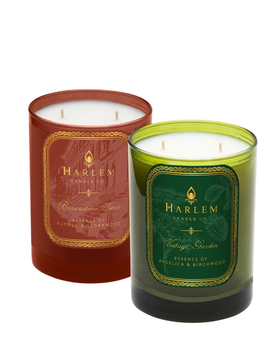 This is an image of our Brownstone Spice and Vintage Garden candles.