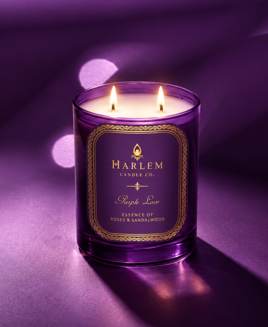 Purple Love candle on purple background