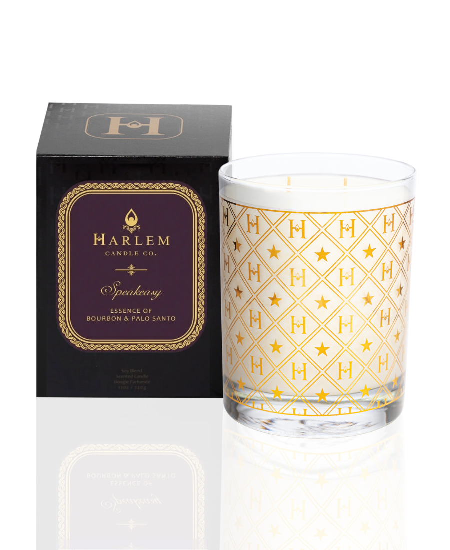Harlem Candle Co. candle with decorative packaging on a white background