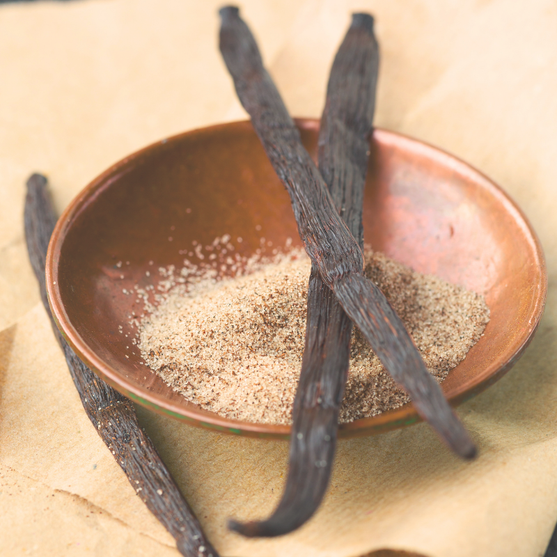 This is an image of vanilla beans in a bowl.