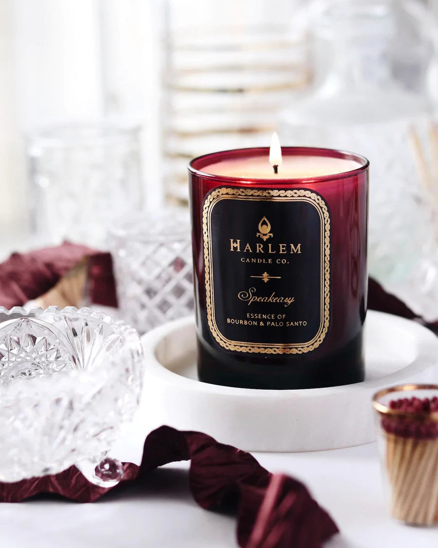 This is a lifestyle image of our Speakeasy Candle